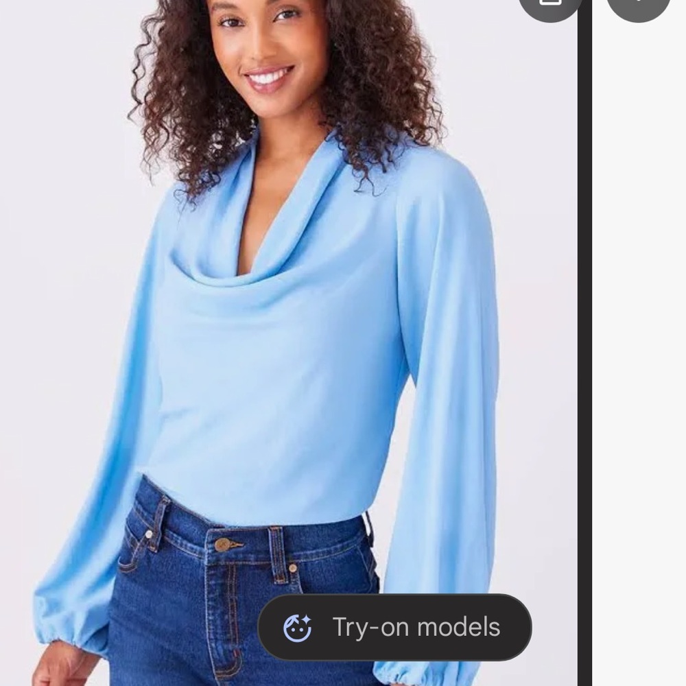 Karen Kane Blue Cowl Neck blouse with long Sleeves